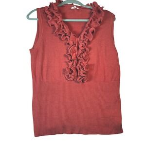 Vila Milano XL Sleeveless Ruffle Front Sweater Vest Knit Top Rust XL
